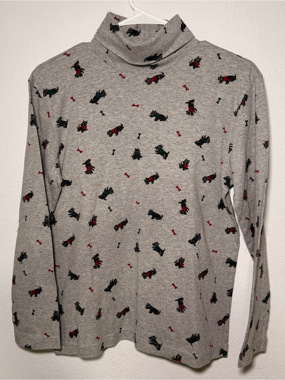 Talbots Gray Scottie Dog Christmas Turtleneck Top Women’s Size Small 100% Cotton